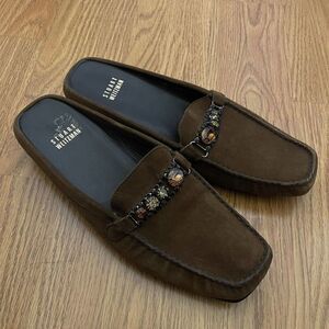 STUART WEITZMAN brown suede leather slip on loafers with rhinestones size US 8